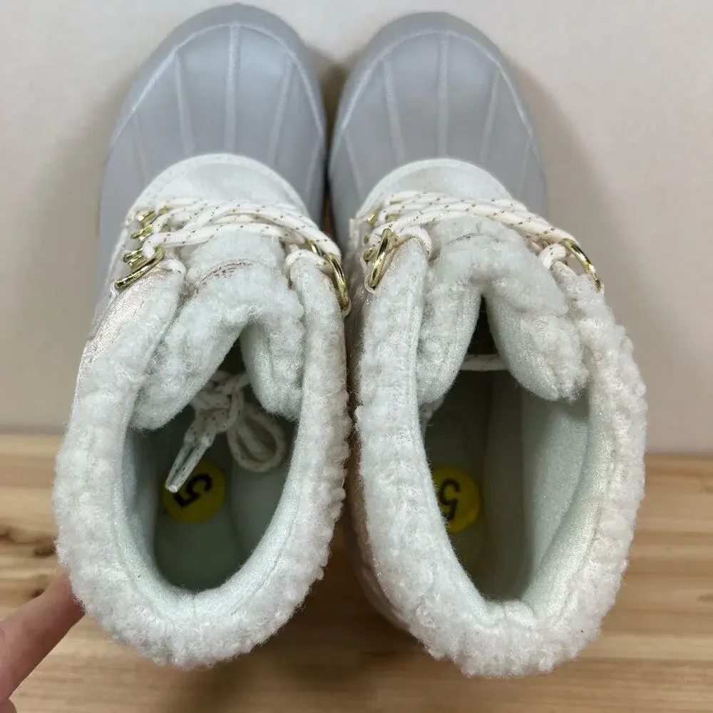 Sperry Cozy Duck boots winter rain waterproof silver tan Womens 6 Mens 5 NEW